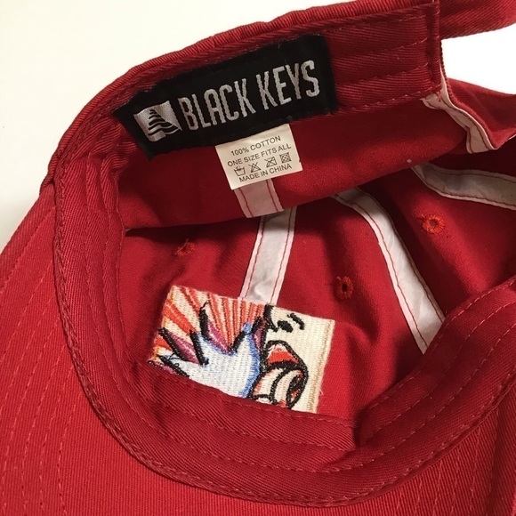 The Black Keys Rock Band Hat Strap Back Cap Red Canvas Lollipop Adjusts RARE NEW - Picture 4 of 12